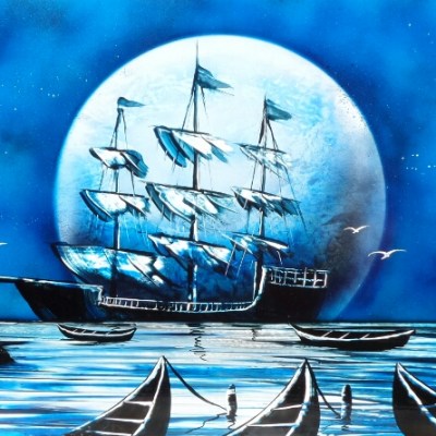 Blue pirate ship