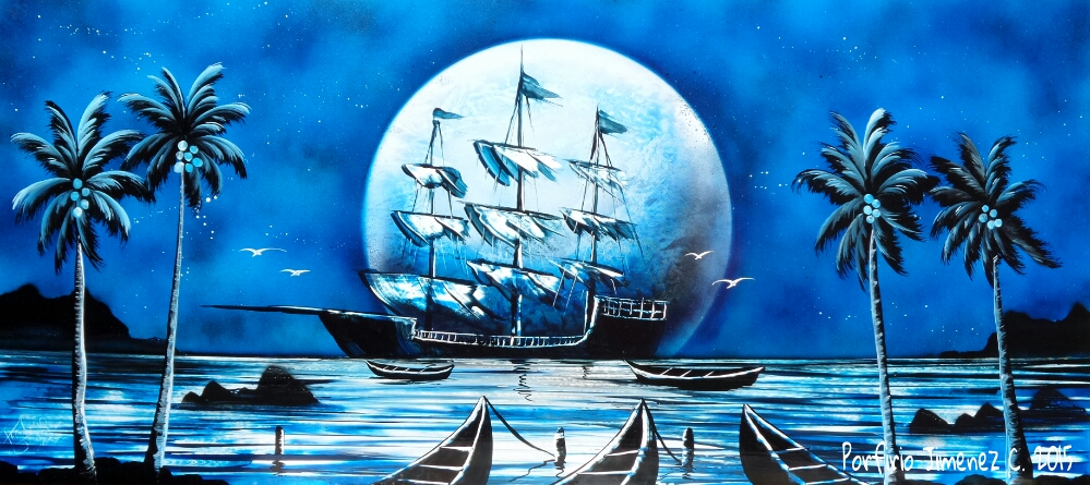 Blue pirate ship